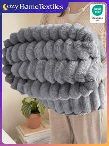 1pc Flannel Ribbed Blanket - The First Choice For Room Decoration, Plain Plush Blanket, Super Soft, Bed Blankets & Towel Blankets, Lightweight, Cozy And Warm Blanket, Soft And Easy Care, Simple Fabric Plush Shaggy Blanket, Home Textile, Gray Blanket, Multi-Purpose Blanket For Sofa, Oeko-Tex