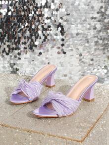 Women's High Heel Slide Sandals, New Fashion White Wedding Shoes, Comfortable Breathable Mid-Heel Plus Size Strap Chunky Heel Sandals,Spring Summer Outfits - Mauve Purple - View 6