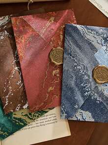 Gilded Embossed Thick Envelope & Letter Set, Vintage High-End Romantic Handwritten Love Letter, Includes Wax Seal Stickers, Suitable For Birthday Party, Wedding, Christmas, Farewell, School, Office, Confession Use With Retro Envelope