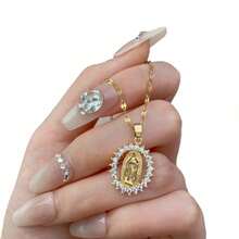New Light Luxury Simple Virgin Mary Necklace Men's And Women's Fashion Gold Set Zirconium Lace Hollow Pendant Does Not Lose Color - Gold - View 5