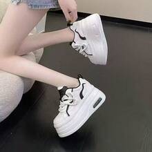 Air Cushion Platform Sneakers - Lace-Up Low-Top Skateboard Shoes - Fashionable Wedge Heel Women Shoes - Black - View 4