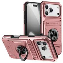 Funda de Teléfono Genial para iPhone 17 Air/16e/15/14/13, Pro, Pro Max, Plus, Múltiples Colores Disponibles, Viene con Soporte de Metal y Portatarjetas Invisible, Carcasa Dura de PU + Interior de Goma Suave, Protección de Doble Capa para Mejor Resistencia a Caídas - Rosa - Ver 2