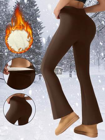 Pantalones de yoga de campana con forro térmico para mujer, cintura alta con control de abdomen y diseño de cruce, para otoño e invierno