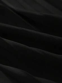 大码休闲纯色长袖针织拼接褶裥中长连衣裙，优雅女士连衣裙，黑色连衣裙，春季女士黑色连衣裙 - 黑色 - 查看 7