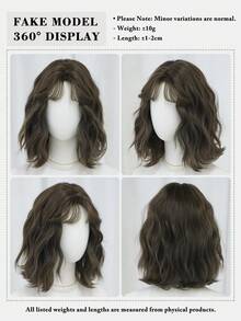 NICKY WALL 12-Inch Short Wave Flax Brown Wigs For Women,Elegant Wavy Bob Wigs With Curtain Bangs,High Quality Soft Synthetic Fiber Wigs For Women Daily Wear, Festival Ready Party Use, Graduation Gift - Beginners Glueless Wig Accessorie - 亞麻棕 - 查看 6