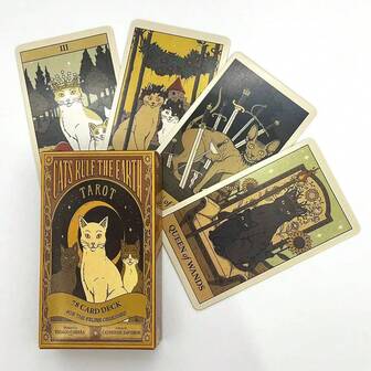 Juego de Cartas de Tarot "Los Gatos Gobiernan la Tierra" con Guía en PDF, Juego de Adivinación y Entretenimiento Familiar