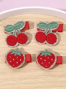 4pcs Strawberry Hair Bows For Girls Cute Fruit Hair Clips For Kids Toddlers Embroidered Strawberry Cherry Alligator Clips Sweet Princess Daily Barrettes Kids Baby Hair Accessories