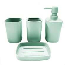 浴室配件套装，6件套塑料礼品套装，包括牙刷架、牙刷杯、皂液器、皂碟、马桶刷架和垃圾桶，适合生日、乔迁、节日等场合，有米色、白色、红色、灰色和黑色四种颜色可选。 - 彩色 - 查看 24