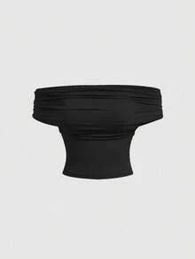 Top casual de mujer de ajuste ceñido de unicolor que se puede usar de 3 maneras para el verano: cuello de capucha, hombros descubiertos, tops estéticos para festivales, atuendos campestres, vacaciones en la playa, té, modesto, baile de graduación, tops lindos - Negro - Ver 3