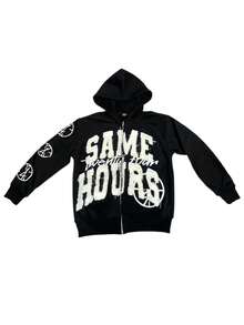 Y2K Letter Zip-Up Hoodie, Oversized Print Jacket, Gothic Retro Hoodie, Streetwear - 黑色 - 查看 1