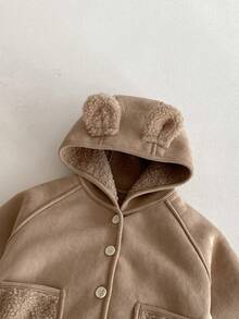 1pc Baby Boys/Girls Cute Bear Hooded Thermal Lined Warm Long Sleeve Jacket, Autumn/Winter