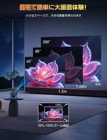 【2026年改良版！最新Android TV 13.0搭載】プロジェクター 小型 20000LM・270°回転 4K対応1080P プロジェクター 天井投影 Wi-Fi6瞬間接続 50％ズーム機能 自動台形補正 Bluetooth5.4 ホームプロジェクター 家庭用 高輝度 短距離投影 軽量 スマホ/パソコン/PS機/DVD接続可 スタンド一体型 プレゼント 日本語取扱説明書 - ブラック - チェックする 9