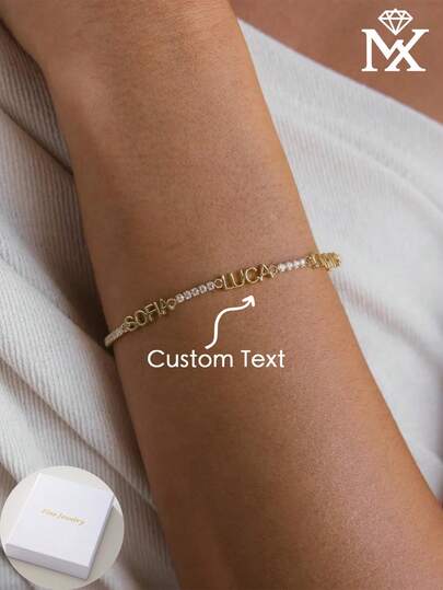 Personalized Tennis Bracelet With Multiple Names, Minimalist Zirconia Name Pendant Bracelet, Birthday Gift, Fashionable Accessory For Autumn. Exquisite Craftsmanship, Minimalist Style, Vibrant Colors, Full Of Modern Charm, Customizable, Eye-Catching. A Unique Memento And Elegant Gift, Charming And Lovable.