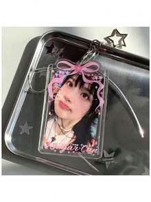 1个亚克力卡片夹，星形蝴蝶结设计，透明，可收纳3英寸卡片并保护卡片