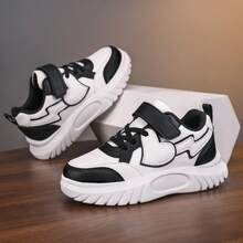 Kids New Waterproof Leather Soft Rebound Non-Slip Lightweight Flexible Shoes, Hook And Loop Design, Campus Casual Sneakers For Boys And Girls - Black and White - View 11