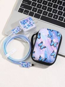 6件套苹果充电线整理收纳保护套，适用于20W快充线，花卉蝴蝶结图案 - 彩色 - 查看 11