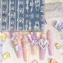 4pcs Nail Art Mold Set - Bow, Floral Lace, Orchid, Rose 3D Carving Transparent Silicone Nail Decoration Molds - Clear - View 6