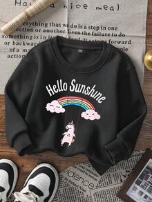 3件套幼儿女童休闲印花圆领套头卫衣，秋冬季 - 可爱的兔子、彩虹、猫咪印花连帽卫衣，为每个宝宝带来欢乐和幸福！ - 黑色 - 查看 2