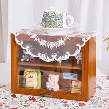 Lace Cloth + Solid Wood Clamshell Storage Box, Retro-Style Solid Wood Desktop Storage Cabinet, Cute Ornament Storage And Decoration, Household Glass Front Window Cosmetics Storage Box, Practical Tea Set Retro Multi-Functional Storage Box - Multicolor - View 8