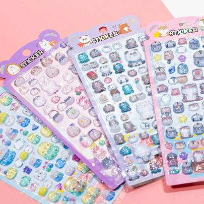 1pc Japanese Style Animal Design 3D Sticker, Suitable For Decorating Phone Cases, Laptops, Notebooks, And DIY Crafts. 3D Embossed DIY Decorative Phone Case Sticker, Cartoon Promotional Album Decoration Material, Decorate Your Luggage, Transparent Portable Style With Subtle Shiny Animal Pattern Sticker.