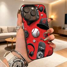 Cubierta para telefono  con diseño de deportes y estilo urbano rojo con estampado de béisbol patineta auriculares y gorra para uso diario y actividades al aire libre Aplicable a teléfonos Apple y Galaxy. - Blanco - Ver 4