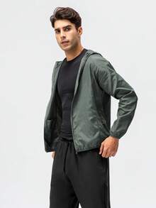 1pc Men's Water-Resistant Lightweight Breathable Jacket, Casual Outdoor Sports Windbreaker For Summer/Autumn - Grey - View 5