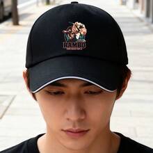 Black "Rambo" cap, action movie design, fashionable bag baseball cap unisex Baseball cap fashionable snapback cap Duckville cap large head around retro low cap snapback graphic print ball cap visual breathable small head around low cap sports duck cap - ブラック - チェックする 4