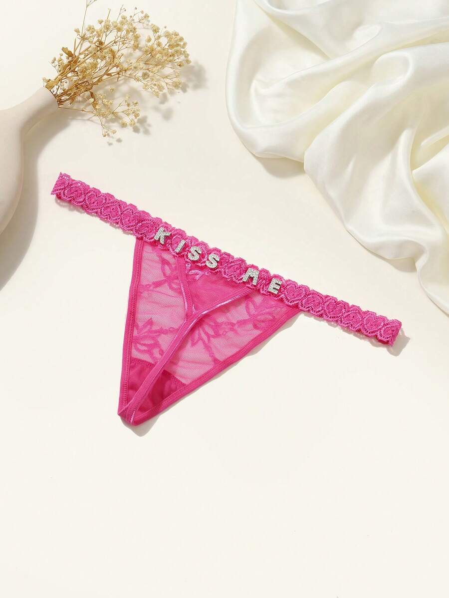 Customized Name Crystal Letter Thong Panties, Sexy Lingerie, Personalized Rhinestone Underwear, Bridal Gift, Women's Intimate Apparel - Hot Pink - View 1