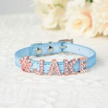 Cat Letter Rhinestone Customized Name Collar Leather Pet Customized Collar Anti-Lost Adjustable Size Small Dog Chihuahua Cat Kitten - Multicolor - View 14