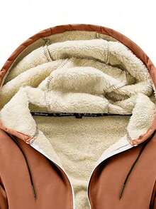 معطف شتوي سميك مخملي دافئ للرجال، كارديجان مقاوم للرياح مزود بغطاء رأس وجيب سحاب، أنيق ودافئ ومريح للارتداء في الخارج في فصل الشتاء. - بني - مشاهدة 2