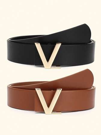 2pcs Women's Skinny PU Leather Belts, Suitable For Dresses