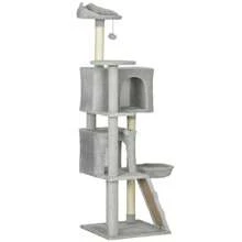 PawHut 160 Cm Cat Tree, Multiple Levels, Sisal Scratching Posts - Light Grey - View 3