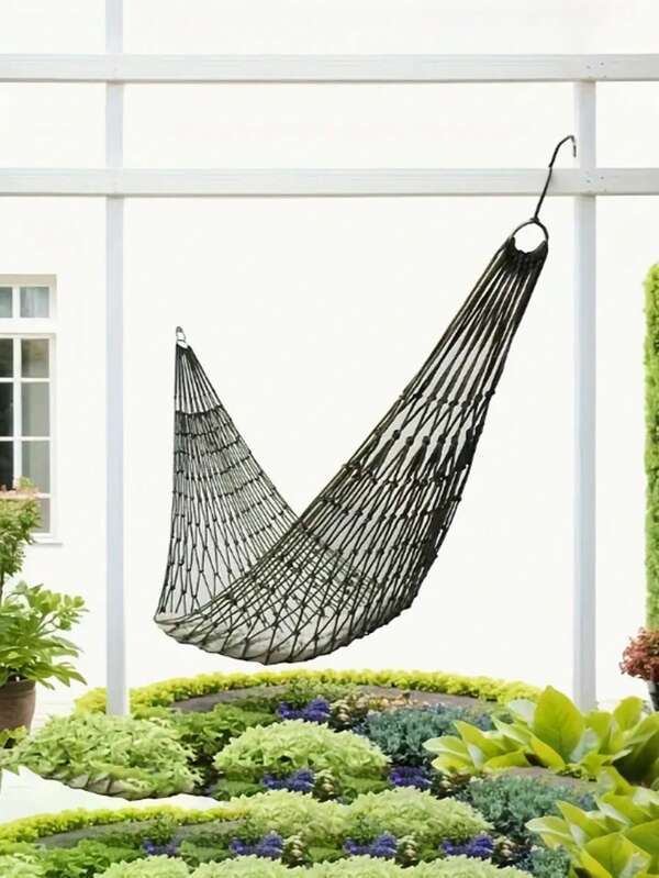 1Pc Heavy-Duty Single Hammock Portable Thickened Nylon Outdoor Mesh Hammock Swing Hanging Bed - Multi-Functional Swing/Chair/Picnic, Breathable & Lightweight Portable Hanging Bed For Outdoor Rest, Beach, Garden, Camping, Courtyard, Backyard, Porch Travel,(No Poles/Easy Setup)