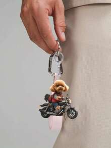 Llavero de acrílico con diseño de caniche en motocicleta lindo, accesorio multifuncional para llaves de auto, diseño de patrón 2D impermeable, adorno exquisito para amantes de las mascotas, accesorio de motocicleta, diseño plano 2D, adecuado para colgar en mochilas y llaves, regalo perfecto para familiares y amigos - Multicolor - Ver 8