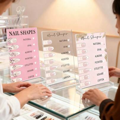 1pc Acrylic Nail Art Shape Display Board Rectangle False Nail Sample Color Card Stand Fake Nail Flakes Display Rack With Holder Manicure Work Color Card For DIY Salon Photo Props Background Desktop Decorative Ornaments