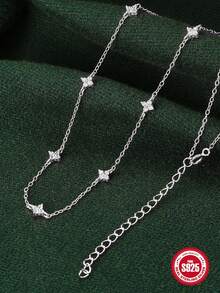 AnlaScheer 1 pieza Collar de flor minimalista clásico de plata de ley 925 con circonita cúbica, adecuado como un exquisito regalo de joyería, accesorio versátil, ideal para que las mujeres lo usen en fiestas, compromisos y otras ocasiones - Plateado - Ver 5