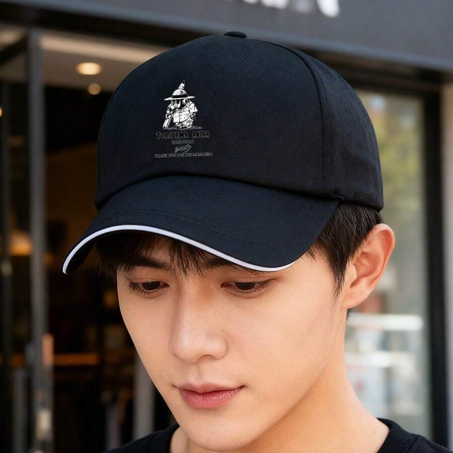 A trendy black baseball cap (with Tobiwara's fang pattern) large head around ball cap graphic print sports small head around breathable low cap visual retro fashionable duck cap snapback Baseball cap unisex baseball cap low cap snapback cap Duckville cap - ブラック - チェックする 1
