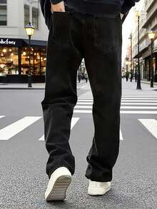 Men's Wash Denim Jeans - Baggy Fit, Casual Streetwear Essential,Trending Denim Jacket - Oversized Style - Relaxed Fit, All - Season Layering - Loose, Vintage - Inspired Streetwear. - Đen mun (32L) - Xem 2