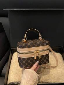 Túi xách hộp nhỏ họa tiết hoa tối giản màu tương phản cổ điển dành cho nữ - Cà phê - Xem 8