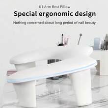 Reposabrazos en forma de U para técnicos de uñas - Cojín de descanso para manos grande de piel de microfibra blanca PU para profesionales de arte de uñas acrílicas, soporte de reposabrazos ergonómico de instalación rápida - Multicolor - Ver 5
