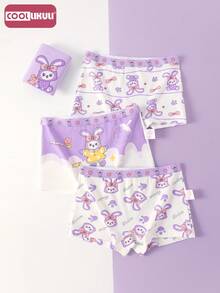 Coollikuli 可爱女童内裤 4 件套 CuHK 女童婴儿卡通印花平角内裤四季款 - 彩色 - 查看 3