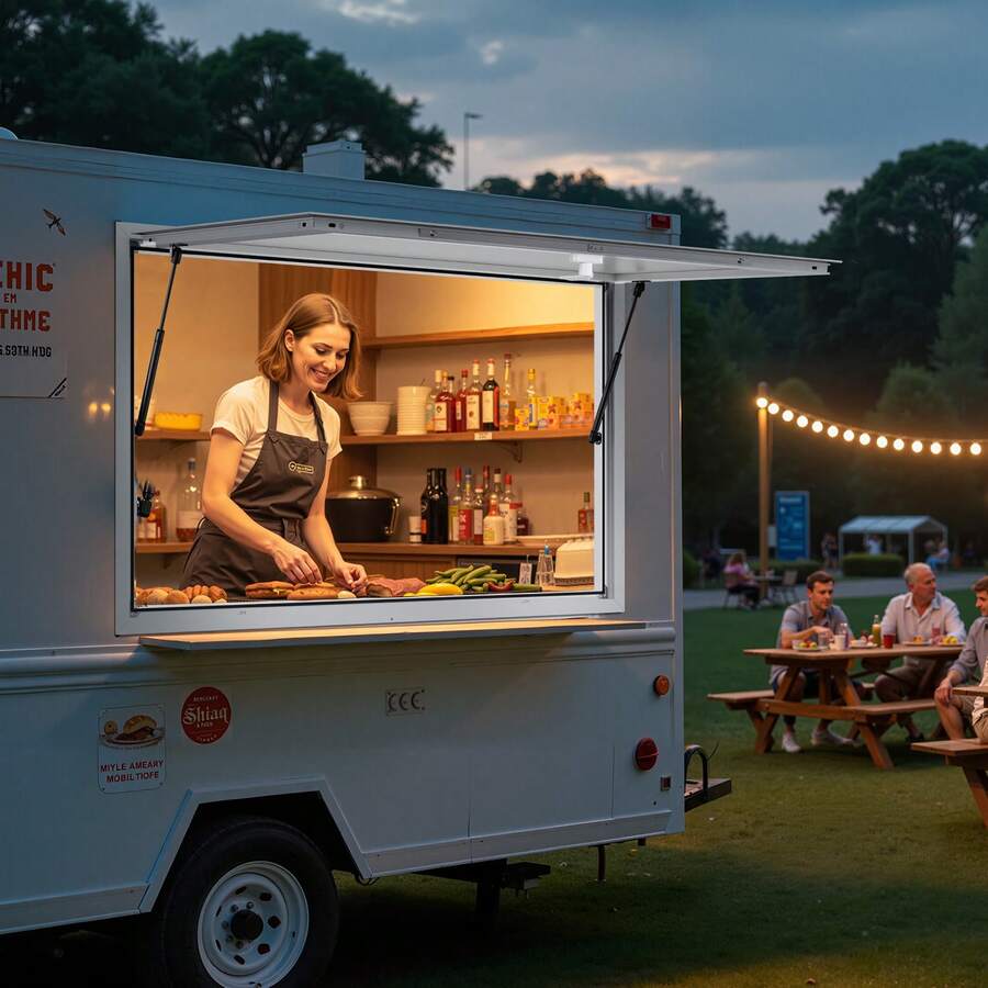 Concession Window 53x33 In, Aluminum Alloy Frame Service Window For Food Truck, Up To 85 Degrees Stand Serving Window With Awning Door And Drag Hook, Rainwater Resistant For Concession Trailers - 53x33 In - View 1