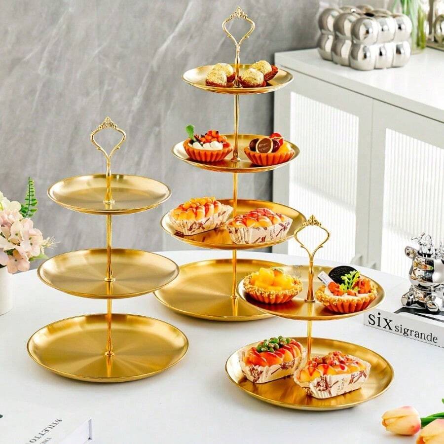 Multi-Tier Stainless Steel Fruit & Snack Tray, Metal Food Display Stand For Home & Commercial Use - Vàng - Xem 1