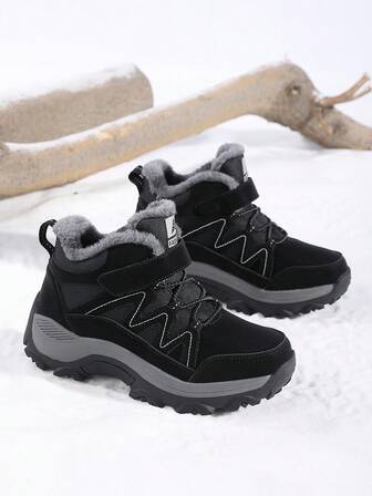 Bottes de cheville hautes pour femmes, couleur unie, mode décontractée à lacets, chaussures chaudes en fourrure, convient pour les sports d'extérieur en hiver