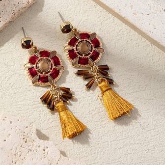 1 par de pendientes artesanales con borlas trenzadas de cristal de esmaltado y rhinestone, con formas, colores y patrones únicos