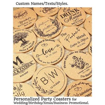 Posavasos de corcho personalizados para fiestas/bodas/cumpleaños/Navidad/eventos corporativos - Posavasos de San Valentín personalizados, tarjetas de lugar de boda personalizadas, posavasos de corcho personalizados, recuerdos de boda para invitados, posavasos para fiestas, recuerdos de despedida de soltera