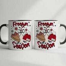 1 "Frozen Season" Christmas Coffee Mug With Snowflake Hat And Winter Boots Design - Pink And White Holiday Mug With Red Letters, Hot Cocoa Gift, Suitable For Home, Office, Party Use (Compatible With Hot Drinks) - 黑色 - 查看 9