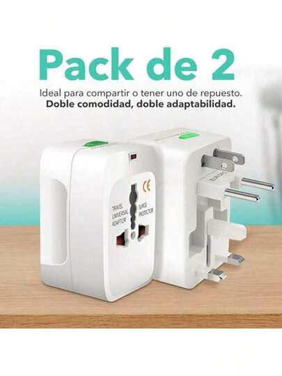 Paquete de 2: Adaptador de enchufe de viaje universal, toma de corriente internacional, todo en uno. Compatible con más de 150 países (Europa, Australia, Reino Unido, EE. UU. y