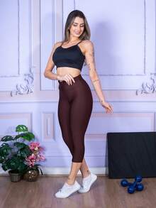 LLEVO Women's Capri Leggings, Fitness Or Everyday Pants - 鏽棕色 - 查看 4