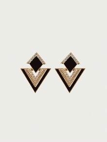 Glisma Pendientes largos geométricos con diseño de diamante de imitación - Negro - Ver 2